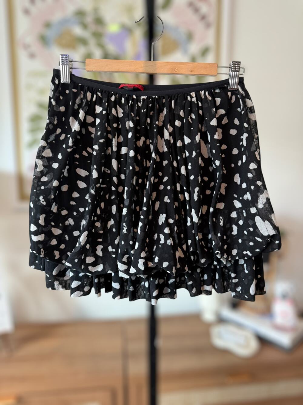 Vivienne Tam Polka Dot High Waisted Tiered Mini Skirt Black White Womens Medium